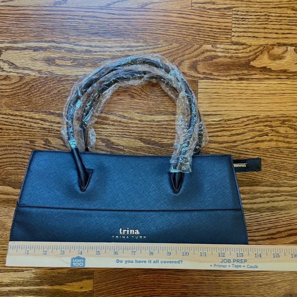 Trina Turk Black Saffiano Structured East West Bag  NWOT OS